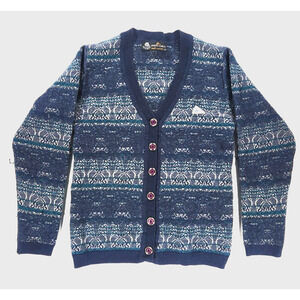 VTG Monte Carlo Alpha Collection Merino Blend V-Neck Fair Isle Cardigan Womens S